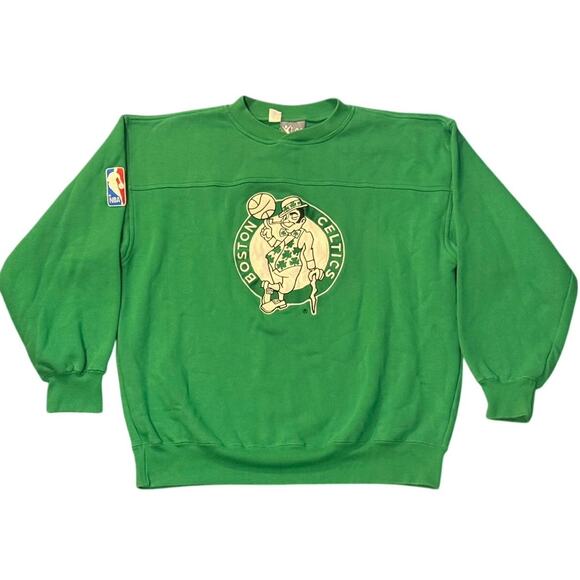 Vintage 90s Boston Celtics Embroidered Green Crewneck with Spellout Back Adult L - Picture 1 of 5